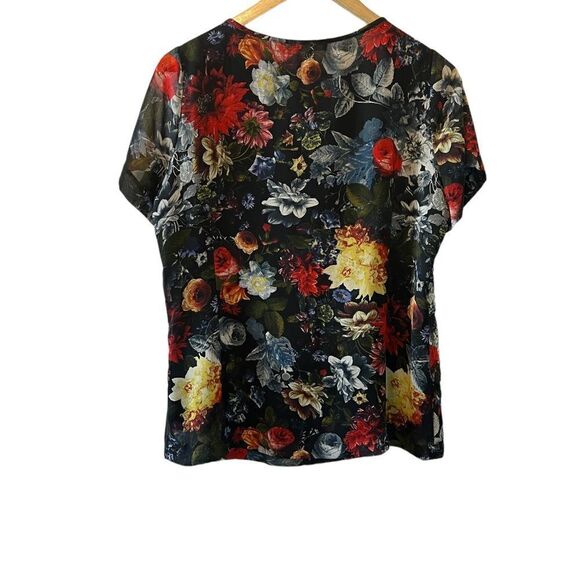 PLEIONE Black Lace Ruffle Floral Scoop Neck Short Sleeve Blouse Top S - Picture 2 of 7